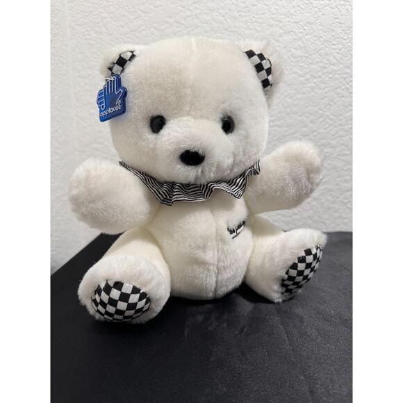 Applause Les Petits 9" White Teddy Bear Plush Striped Checkered Ears Musical - Picture 1 of 8